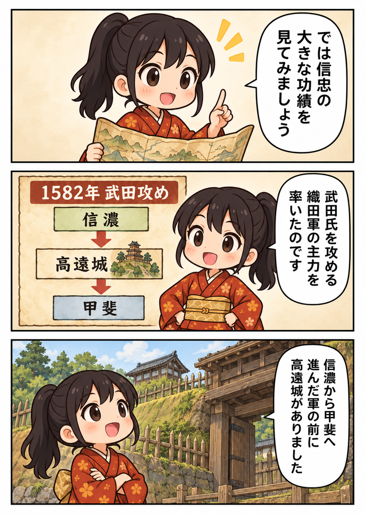 マンガで分かる05,天正10年(1582年)甲州征討の総大将として出陣