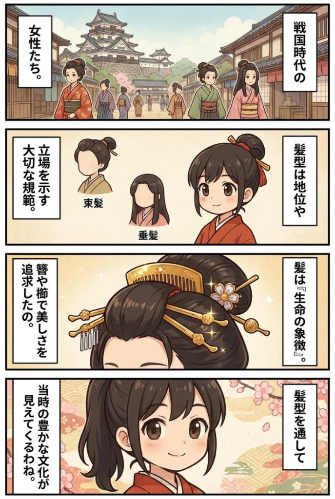 リード文を漫画で解説：戦国時代の女性髪型