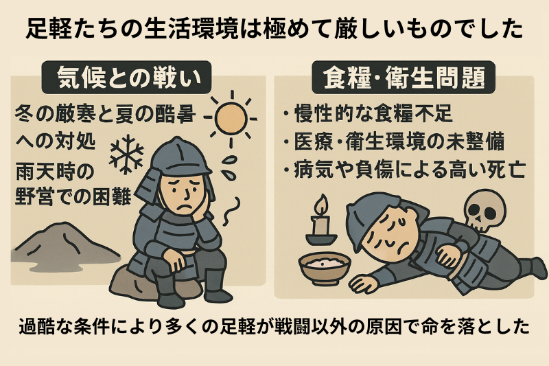 足軽たちの生活環境は極めて厳しいものでした