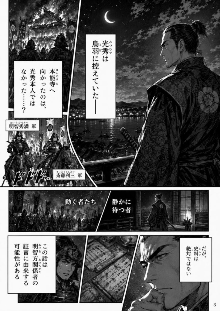 「光秀は鳥羽にいた」という情報源は誰なのか?-マンガで見る「本能寺の変」3ページ目